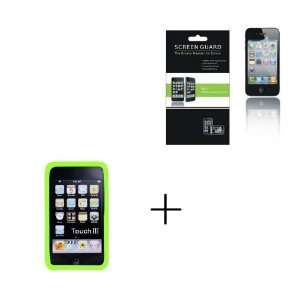 IPHONE 4 IPHONE 4G Green Clear Gel Soft Skin Case + PREMIUM LCD Screen 