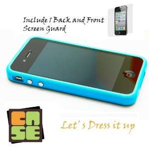 Square Blue Bumper Case for iPhone 4S with 1 Front + Back Screen Guard 