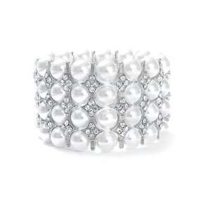  Mariell ~ White Pearl & Silver Wedding Stretch Bracelet 