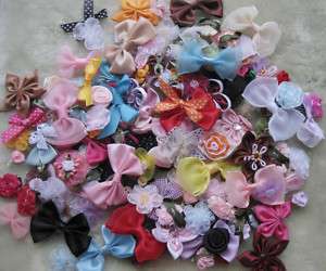 50pcs Ribbon bow flowers appliquest craft lots mix AM3  
