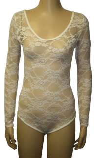 New Ladies Lace Stretch Bodysuit Long Sleeve Womens Floral Body 