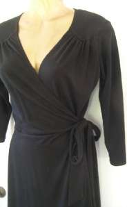 Love Ady Black Jersey Stretch Wrap Dress Flattering Cinched Fit Work 