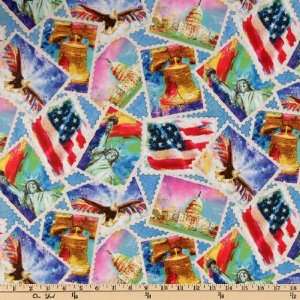  44 Wide America The Beautiful Postcard Blue Fabric By 