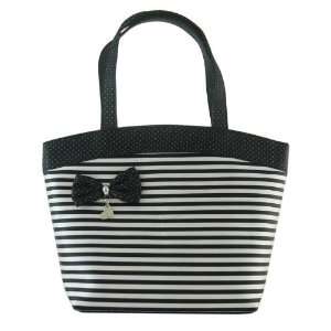  Bow & Stripe Tote Bag Black 10x7x4
