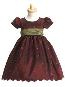 Lito Burgundy/Olive Taffeta Polka Dot Infant Dress  