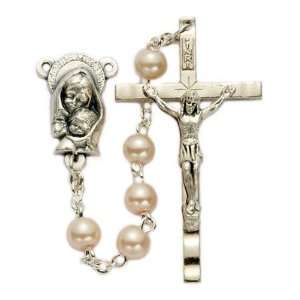  7mm Pearl Beads and Madonna & Baby Center Rosary Arts 