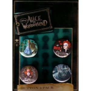  Disney Alice in Wonderland Button 4 Pack Alice, Mad Hatter 