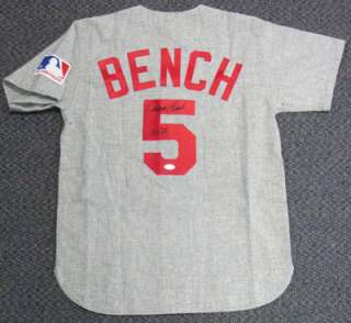 JOHNNY BENCH AUTOGRAPHED SIGNED 1969 M&N CINCINNATI REDS GRAY JERSEY 