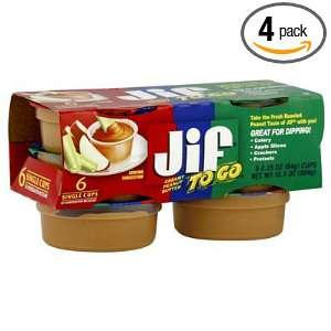 Jif To Go Creamy Peanut Butter, 6 single 2.25 oz. cups (Pack of 4 