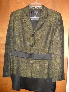 NWT $280.00 Womens Kasper Green and Black 2 piece Suit Skirt + Jacket 
