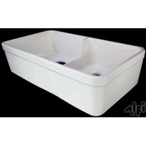   Double Bowl Fireclay Farmhouse Kitchen Sink with 1 3/4 Lip   Biscuit