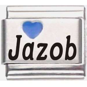    Jazob Dark Blue Heart Laser Name Italian Charm Link Jewelry