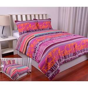 Reversible Multi Color Strip or Floral and Leaf Design Comforter + 2 