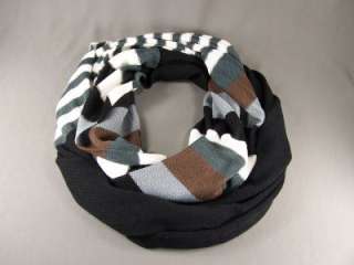   Brown stripe knit circle infinity endless loop extra long scarf  