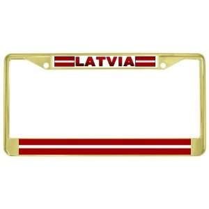  Latvia Latvija Flag Gold Tone Metal License Plate Frame 