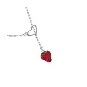   Large Enamel Strawberry Heart Lariat Charm Necklace [Jewelry] Jewelry