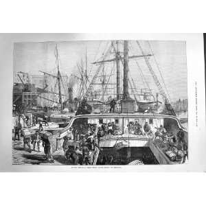  1874 Landing Oranges Fresh Wharf London Bridge Ships