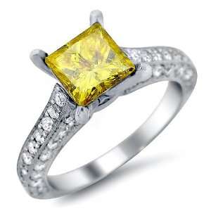  2.14ct Canary Yellow Princess Cut Diamond Engagement Ring 