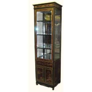   wide Oriental Curio hand painted Antique lacquers with beveled glass