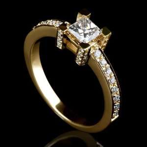  Holyland 1.2CT PRINCESS ENGAGEMENT REAL DIAMOND RING 18K Y 