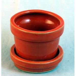  Mini Ceramic Pot + Saucer   2 3/4 x 2 1/4  Orange Patio 