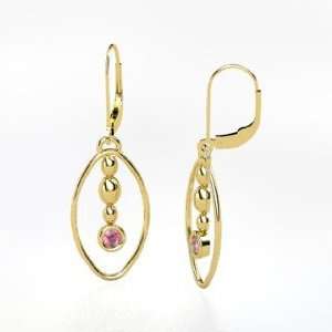   Earrings, 14K Yellow Gold Earrings with Pink Tourmaline Jewelry