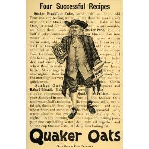  1897 Ad Quaker Oats Man Recipes Fritters Biscuit Cake 