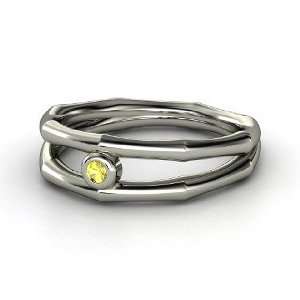   Split Bamboo Ring, 14K White Gold Ring with Yellow Sapphire Jewelry