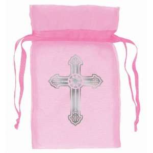    Lets Party By Amscan Pink Organza Bags with Cross 