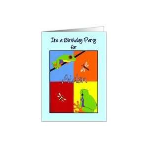  Birthday party invitation for Aiden   Colorful frogs bee 