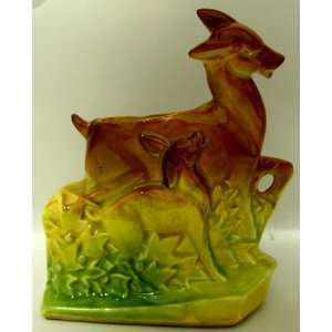  Rare. Yellow/Brown/Green Deer with Fawn McCoy Planter 