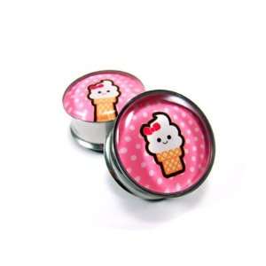 Ice Cream Cone Picture Plugs   5/8 Inch   16mm   Sold As a Pair