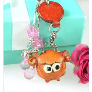  Cute Leather Brown Sheep Zodiac Pink Beads Cell Phone 