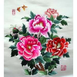  Chinese Silk Embroidery Wall Hanging Flower Butterfly 