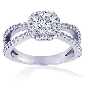  1.15 Ct Cushion Cut Halo Diamond Engagement Ring Pave 14K 