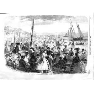    1859 BEACH SCENE BRIGHTON SEASIDE FAMILY BOATS SEA