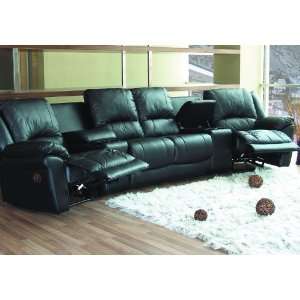   Black Leather Match Theater Sectional Reclining Sofa
