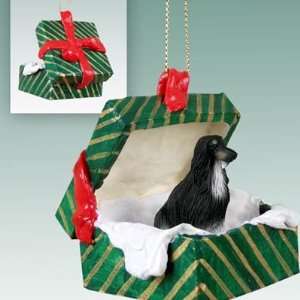  Afghan Green Gift Box Dog Ornament   Black & White