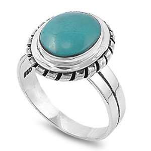   Silver 16mm Turquoise Stone Ring (Size 6   9)   Size 8 Jewelry