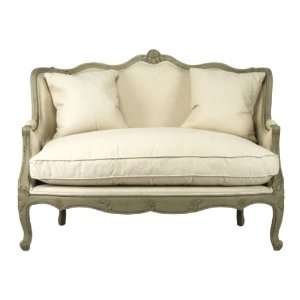  Adele French Country Distressed Sage Green and White Settee 