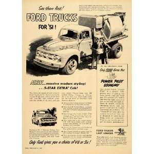  1951 Ad Ford Truck Cab Power Pilot Economy V8 V6 Engine 