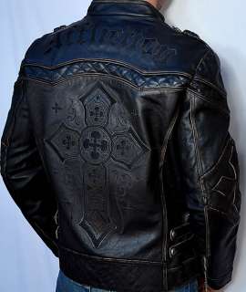 Affliction GEAR UP Mens Biker Leather Jacket   Motorcycle   NEW 