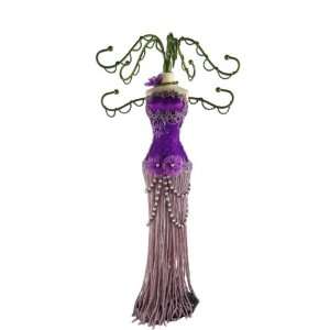  Purple Doll Jewelry Stand Tassel Beaded 11 Inches