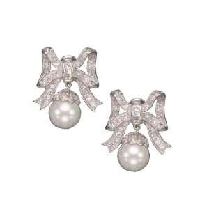 AND PEARL BOW CLIP POST RHODIUM PLATED (.925) STERLING SILVER 