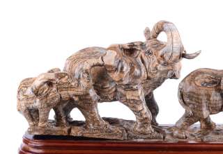 19.5 Natural Picture Jasper Elephant Family Sculpture, Stone Carving 