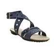 tod s deep blue cutout leather forature flat sandals