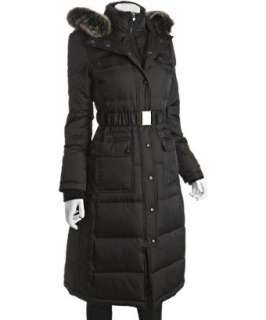 Laundry by Shelli Segal black double placket belted hood down coat 