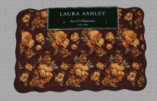 LAURA ASHLEY Floral Reversible Quilt Placemats Burgundy Brown Tones 
