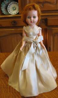 PRETTY VINTAGE GIRL DOLL WITH RED HAIR & LONG SATIN DRESS   DOLL 