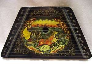   Signed Hand Painted Lacquer Lap Harp/ Zither~Complete w/ Tuner & Pick